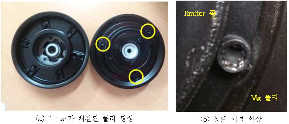 볼트를 이용하여 limiter가 체결된 풀리 형상