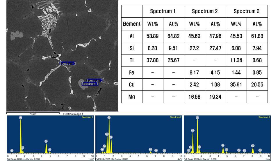 주조상태 AT15B 합금의 SEM-EDS 분석결과(2)