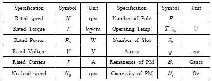 영구자석 전동기 설계에서의 입력 사양