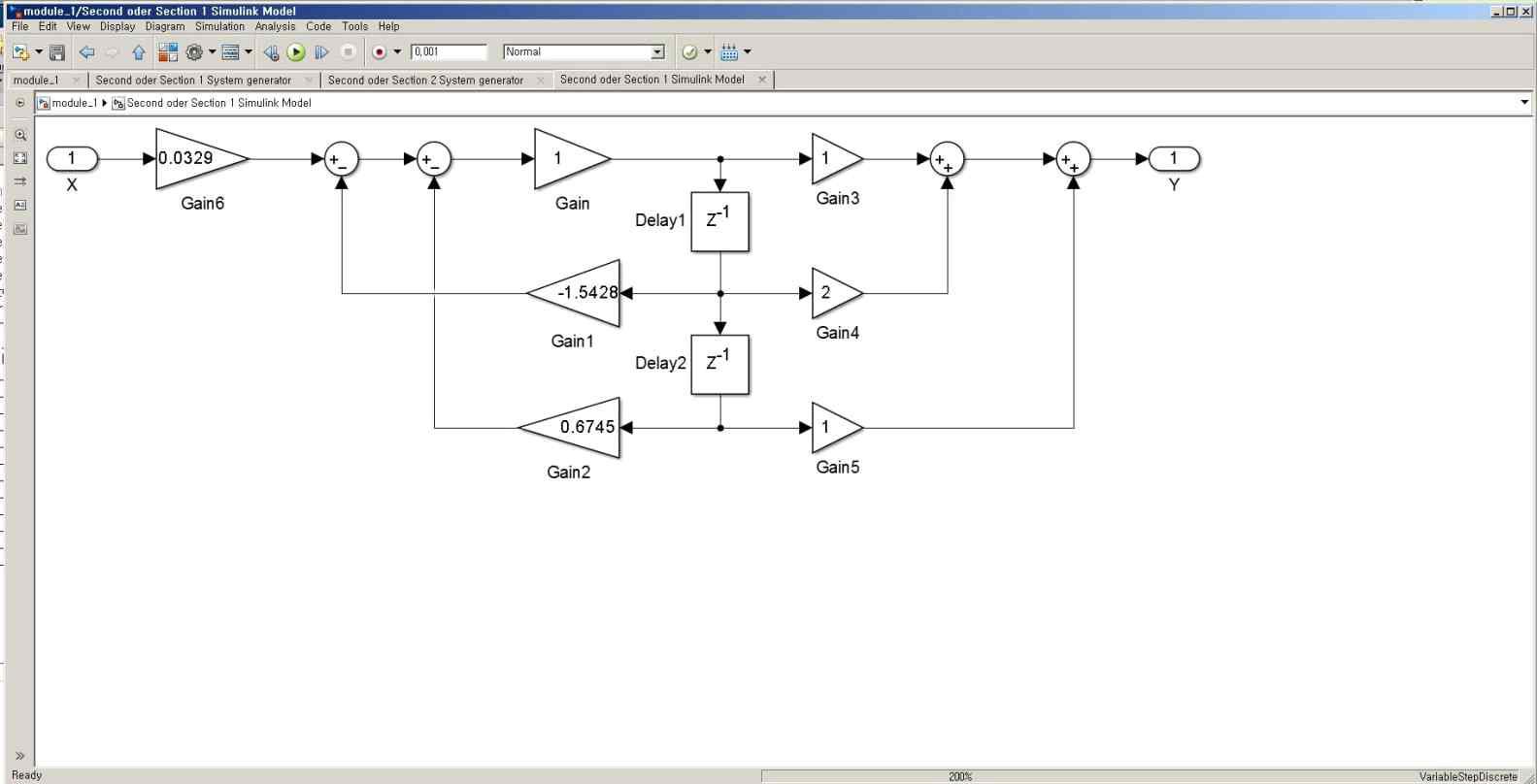 Direct-form Ⅱ IIR Filter Simulink 모델