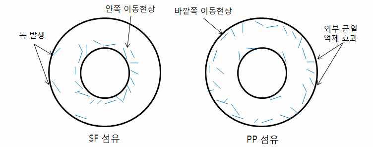 PP와 SF섬유의 이동 현상