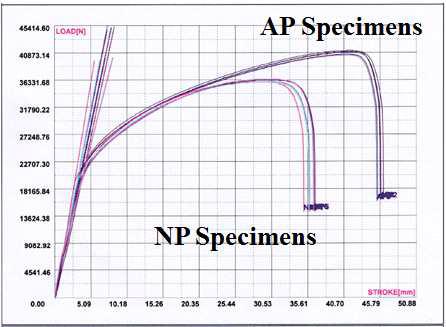 NP와 AP의 응력-변형률 선도