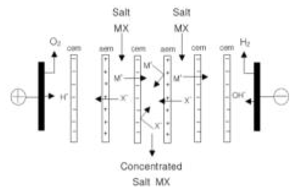 Schematic diagram illustrating the principle of desalting electrodialysis