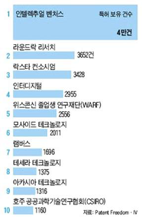 미국 특허괴물의 특허보유 건수