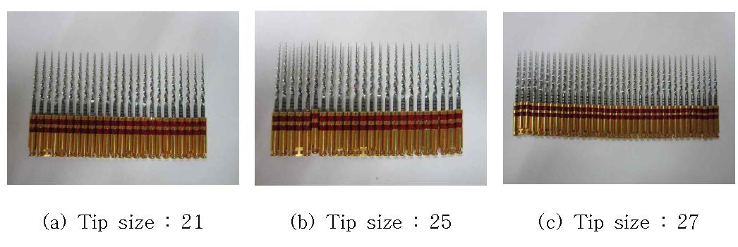 Tip size에 따른 엔도파일 시제품 3종 세트