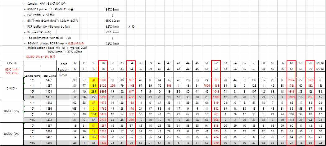 PCP primer를 하나로 합하여 DMSO 효과 확인