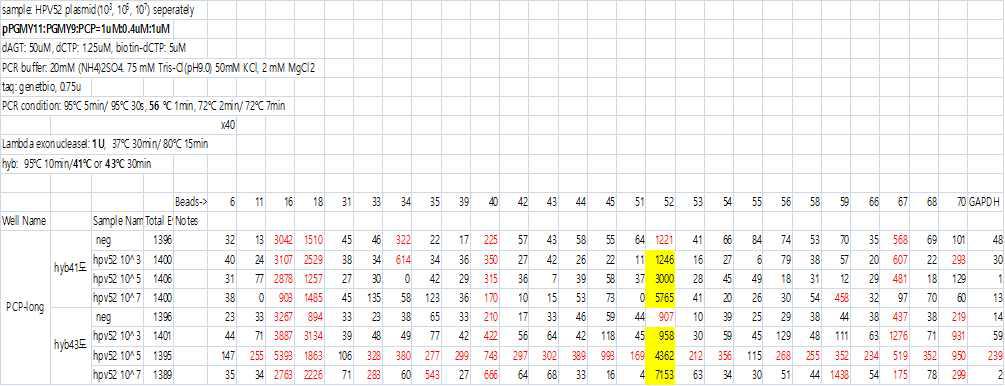 PCR 온도: 56℃, hyb : 41, 43℃로 변화
