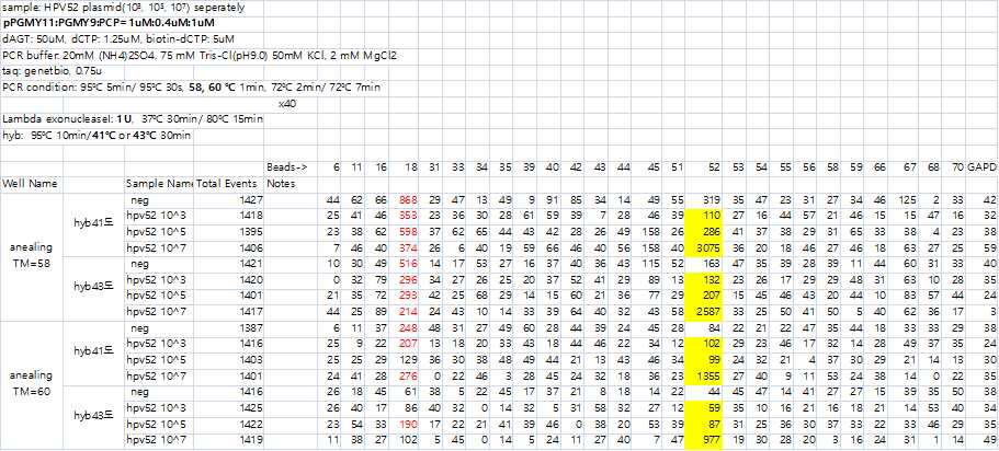 PCR 온도: 56℃, hyb : 41, 43℃로 변화