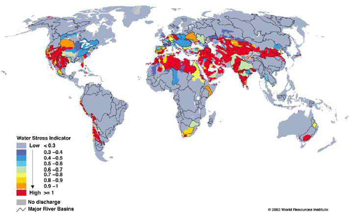 글로벌 물 스트레스 지수 분포
