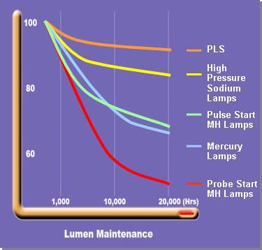 방전 광원별 광속 유지율 비교