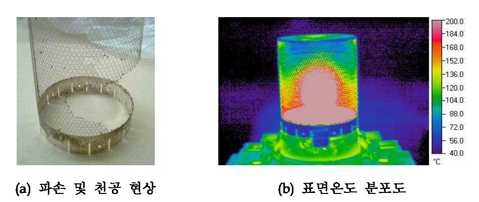 천공이 일어난 공진기 및 제품 동작시 적외선 카메라의 표면온도분포도