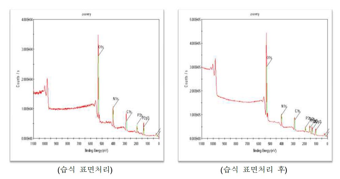 습식 표면처리 전후 XPS분석 결과