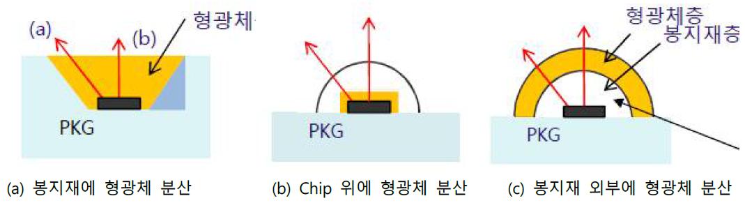 다양한 종류의 형광체 및 봉지재의 encapsulation