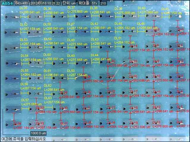 분류된 칩(chip) 간격 측정(300㎛)