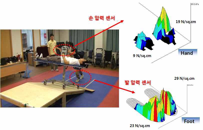 손 및 발 압력 센서를 이용하여 수발자의 운동 특성 분석 예