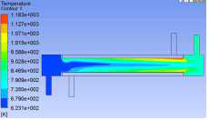 고온유체 입구온도에 따른 저온유체영역 온도분포
