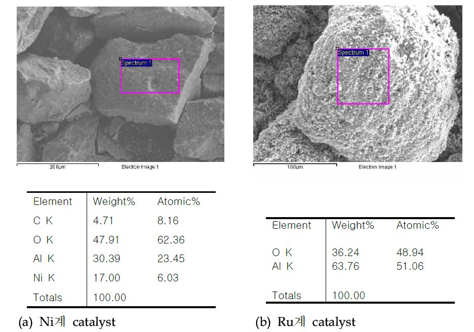 상용 촉매의 반응 후 SEM-EDX결과