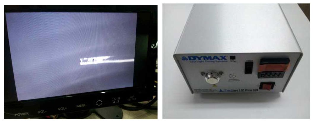 GRIN Rod Lens와 결합된Image fiber bundles (b) Rod Lens와 Image fiber bundles 결합에 사용되는 LED Light Curing System