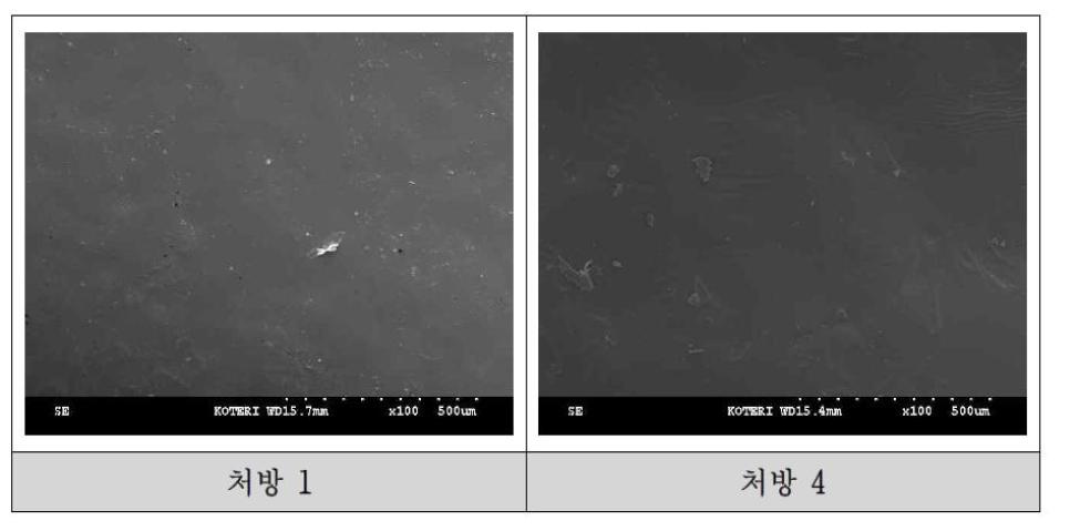 코팅액 처방에 따른 표면사진