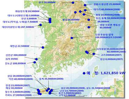 국내 풍력발전 건설 및 예정지역