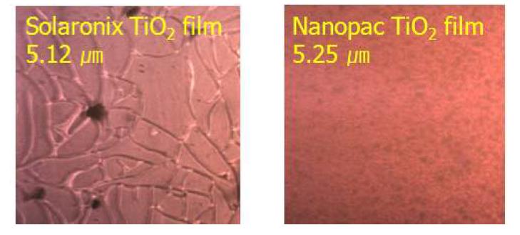 T-20L(solaronix)와 LT-20(nanopac)의 TiO 표면 이미지