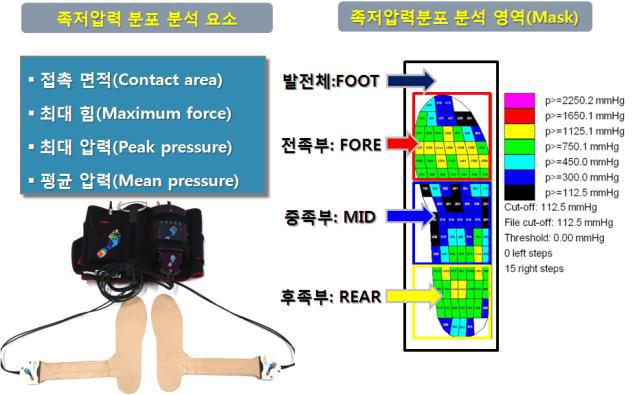 족저압력분포 분석 요소 및 영역