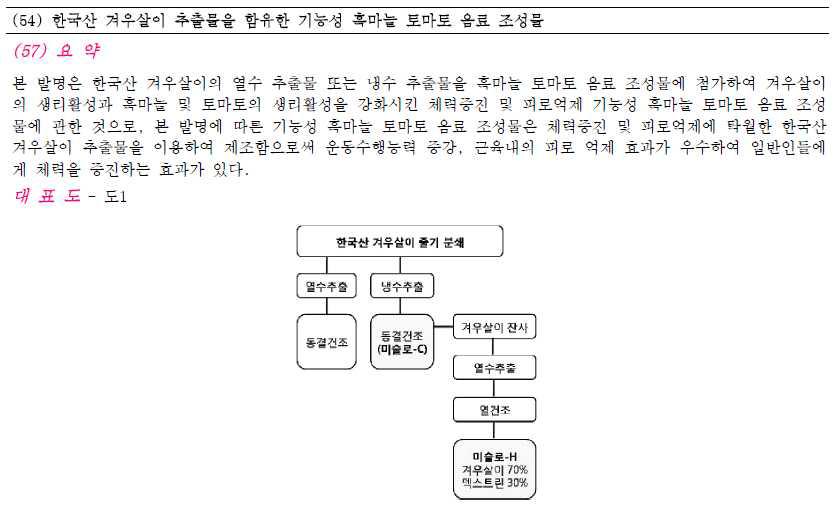 한국산 겨우살이 추출물을 함유한 기능성 흑마늘 토마토 음료 조성물 특허