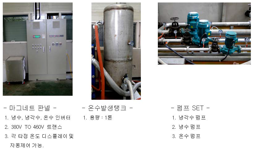 시험설비 주요 내역(2)_전기제어판넬, 온수발생탱크, 펌프셋트