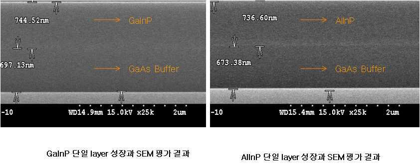 GaAs wafer 위에 GaInP, AlInP 단일 layer 성장된 샘플의 SEM 단면사진