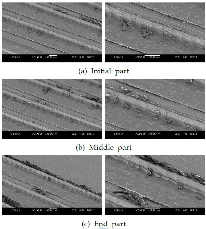 SEM images of no lubricant cut