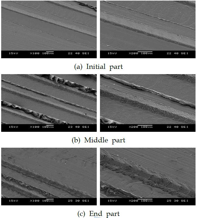 SEM images of dry cut with low temperature compressed air (-20℃, 2bar)