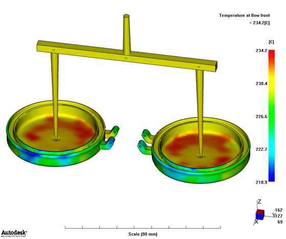 1차 사출성형 유동선단온도 해석 결과
