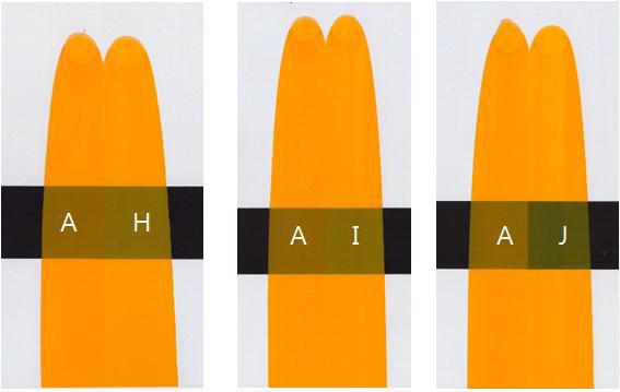 Color test of sample; (A) standard sample, (H) post-treatment with Ethyl acetate, (I) MEK, and (J) EtOH