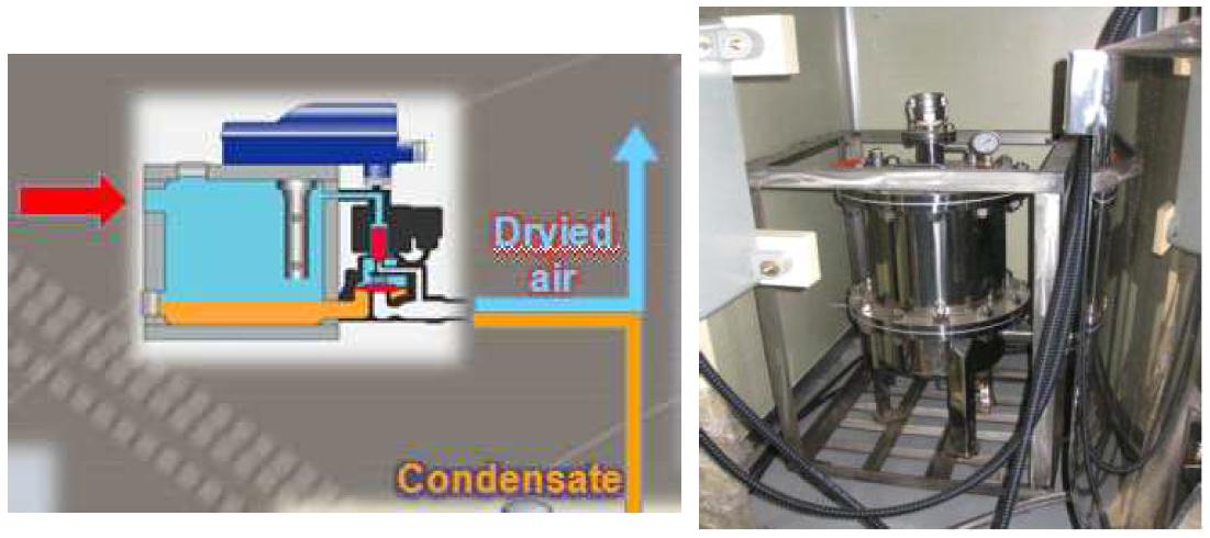 좌 : 응축수 회수 장치 초기 디자인. 우 : 응축수 회수 장치 설치모습