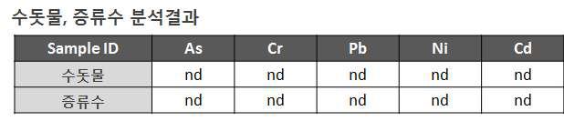 수돗물 및 증류수의 ICP분석 결과