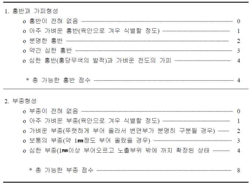 피부반응 판정표