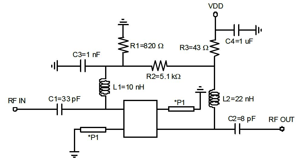 SiP 수신칩용 LNA MMIC Application 회로