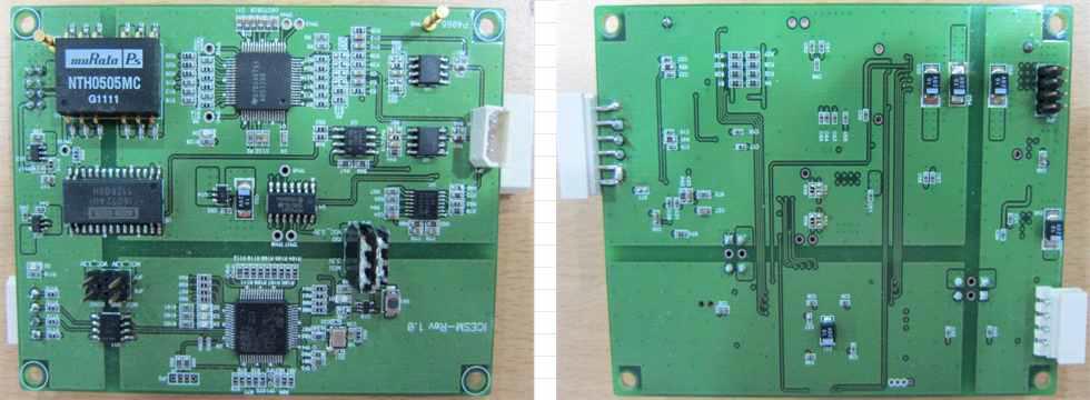 동위상 잡음제거 보상 보드의 SMT 자삽(좌 : Top, 우 : Bottom)