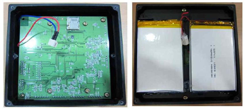 신호처리 통합모듈 케이스 조립 1(좌: PCB 조립, 우 : Battery 조립)