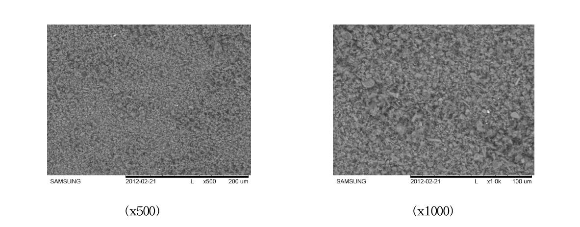 시간당 원료 물질의 투입량이 1 Lb에서 분쇄 후 전자현미경 사진