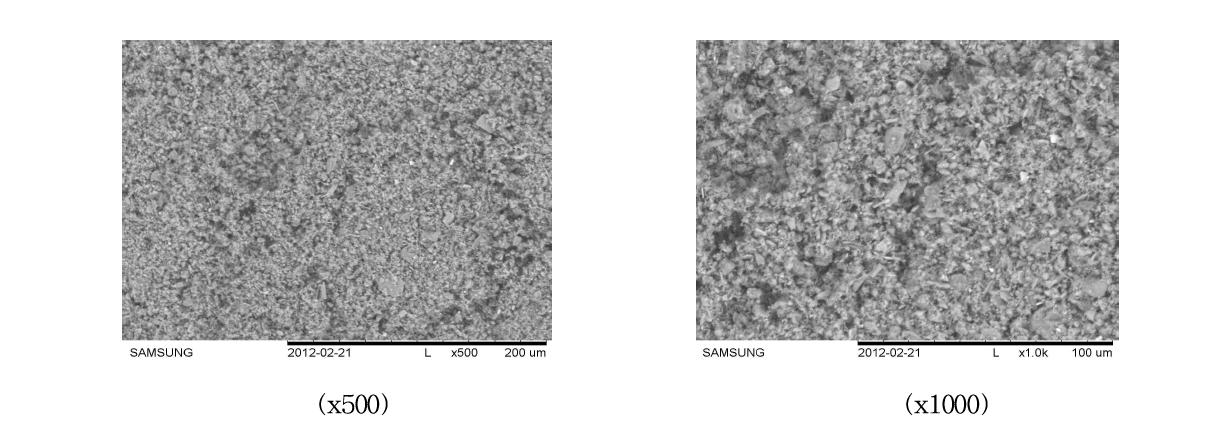 시간당 원료 물질의 투입이 2 Lbs에서 분쇄 후 전자현미경 사진