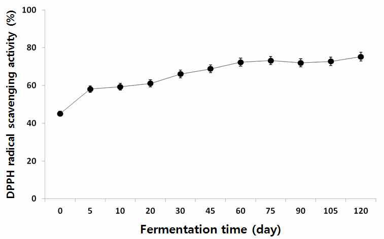 참다래 과즙의 알코올 발효 중 DPPH 라디칼 소거 활성