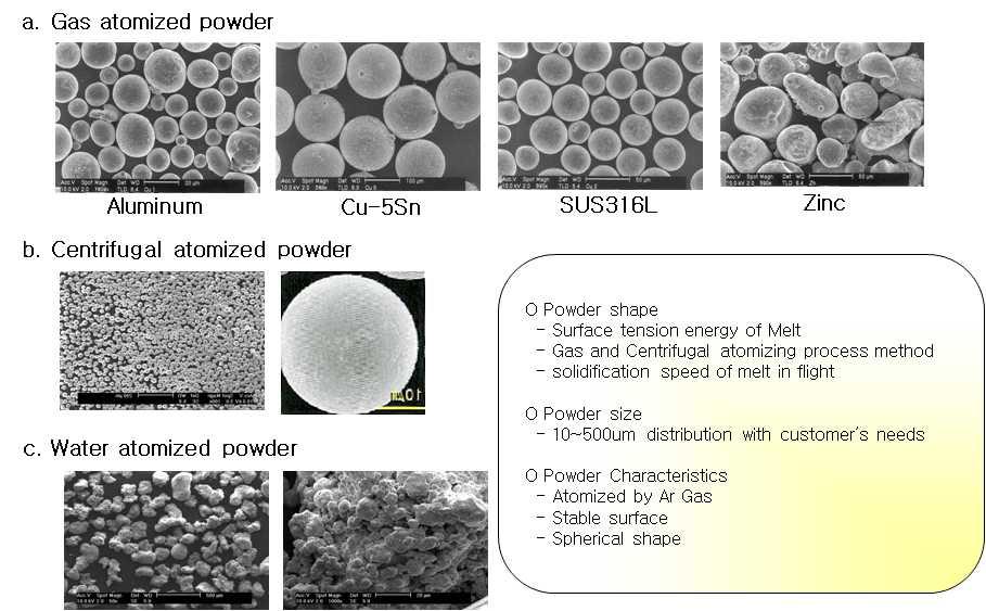 분무공정에 의한 금속분말 형상