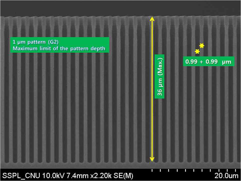 1차원 G2 회절격자의 Bosch 공정후 단면 SEM 사진.