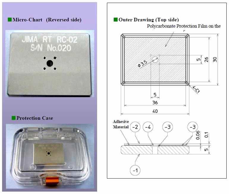 Micro Resolution Chart for X-Ray - JIMA 외관 및 치수.