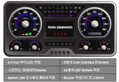 타타대우 상용차 L2 사양 TFT-LCD 적용 고성능 계기판 개념도