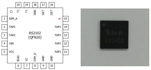 RS2102 핀 레이아웃 및 패키지 사진