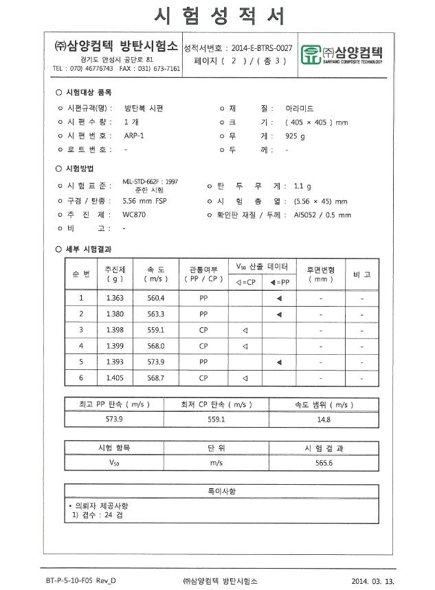 Para-Aramid Composite V50 측정2 (국내 시험기관)