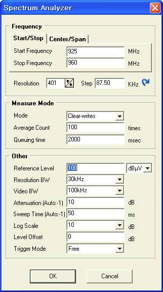 Set Spectrum Analyzer 화면