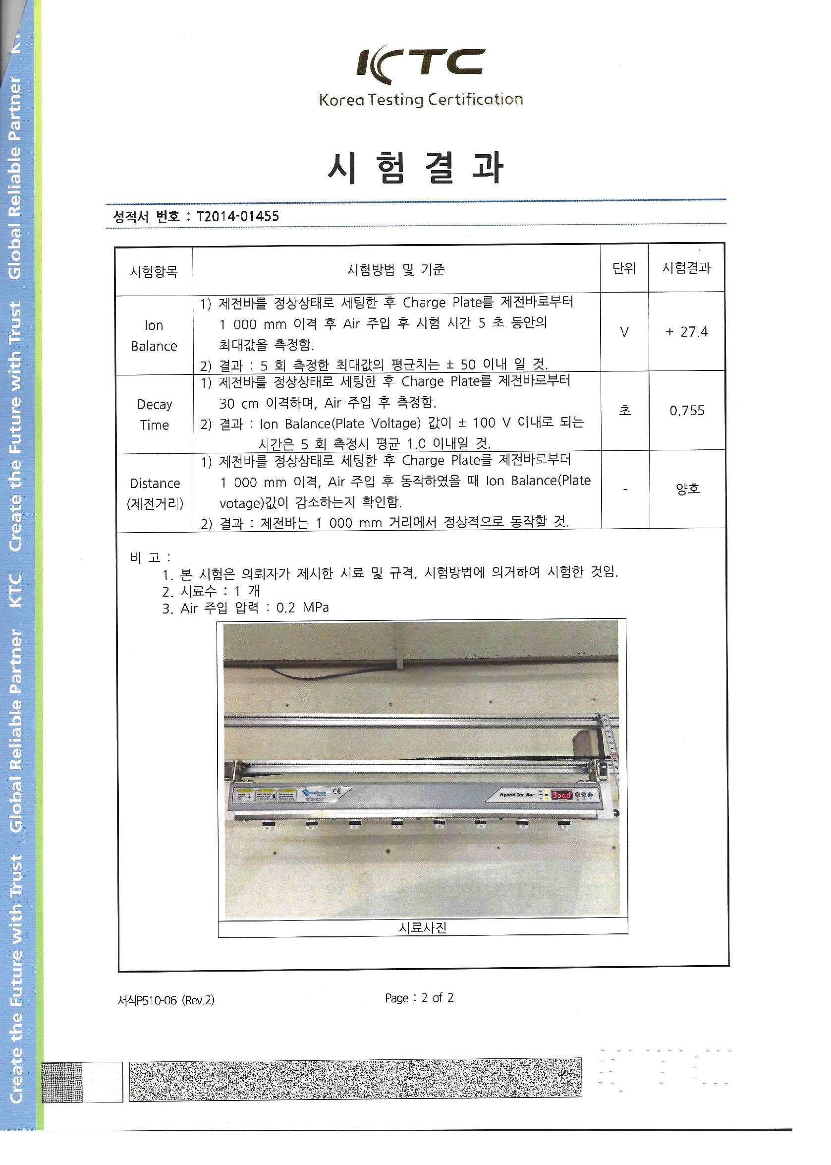 한국기계전기전자시험 연구원 인증시험 결과 (a) 시험성적서 표지 (b)시험결과